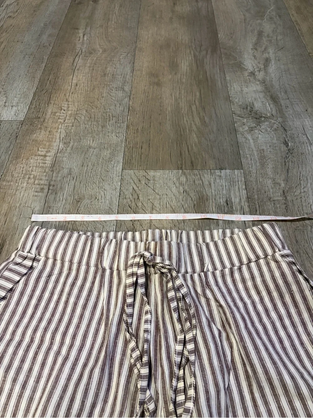 Striped Drawstring Women’s Pants - Beige & Brown. Size Small